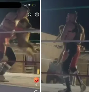 Denuncian en redes maltrato a perrito en función de lucha en Juárez