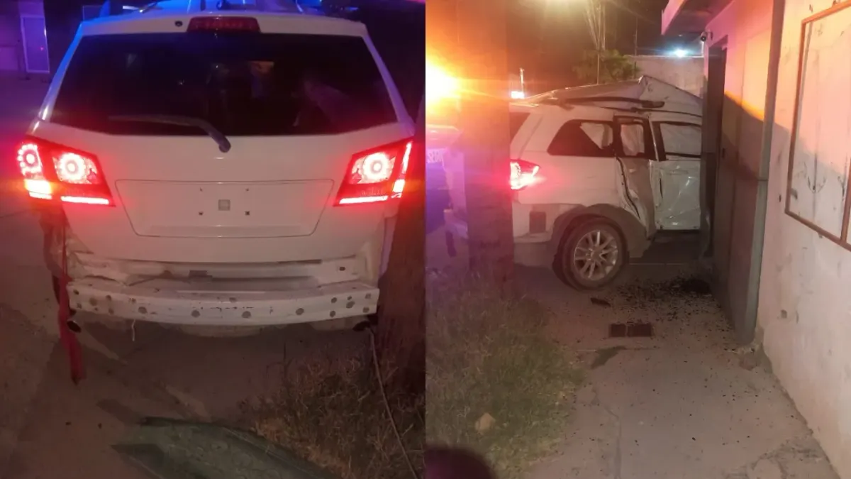 Conduce camioneta en sentido contrario, impacta caseta y poste en la Plutarco