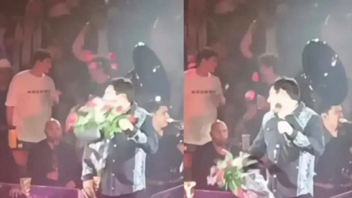 Golpean a Julión Álvarez con ramo de flores en pleno show