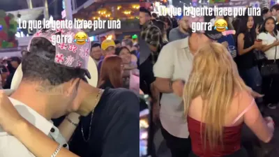 Hombre besa a su amigo para ganar premio en una feria y su novia termina con él