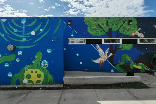 Plasma artista Jhony Ríos mural de la identidad fronteriza en el Parque Central