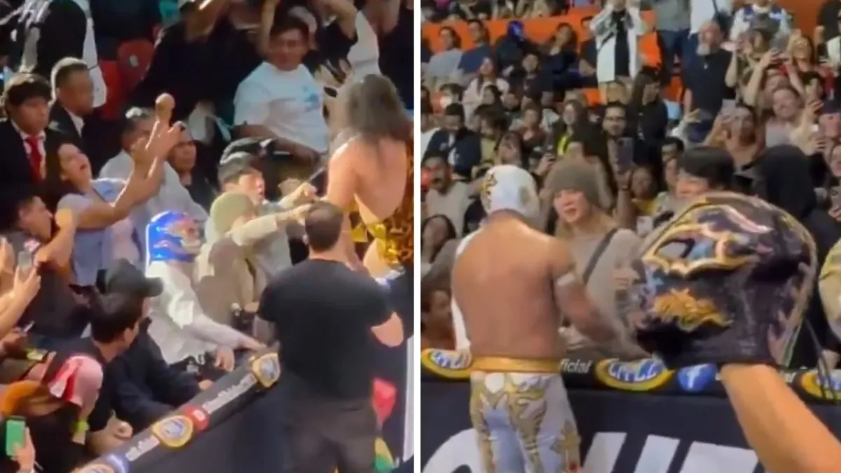 Asisten integrantes de BTS a función de lucha libre y saludan a Místico