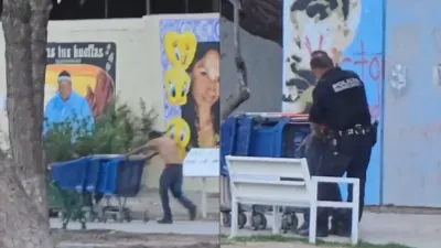 Captan arresto de hombre que llevaba fila de carritos de Walmart por el Parque Borunda
