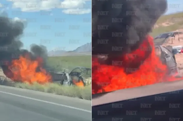 Se incendia camioneta donde viajaba familia en carretera Ahumada-Juárez