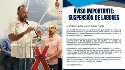 Suspende maquiladora operaciones en Juárez tras colapso de techo por granizada