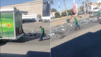 Se abre cortina de tráiler y derrama cervezas en la Tecnológico