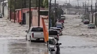 Fuerte lluvia convierte calles de Águilas de Zaragoza en ríos