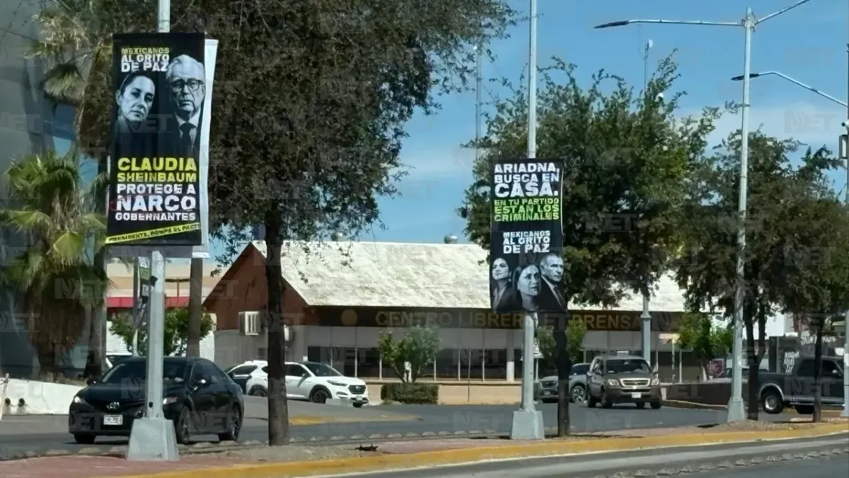 Colocan pendones contra Sheinbaum y Rocha Moya en Chihuahua