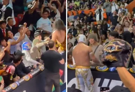 Asisten integrantes de BTS a función de lucha libre y saludan a Místico 