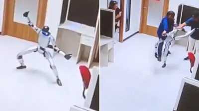 Robot humanoide golpea a varias personas en su primer día de trabajo en una oficina