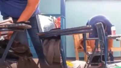 Captan en video a profesor robando dinero de las mochilas de sus alumnos