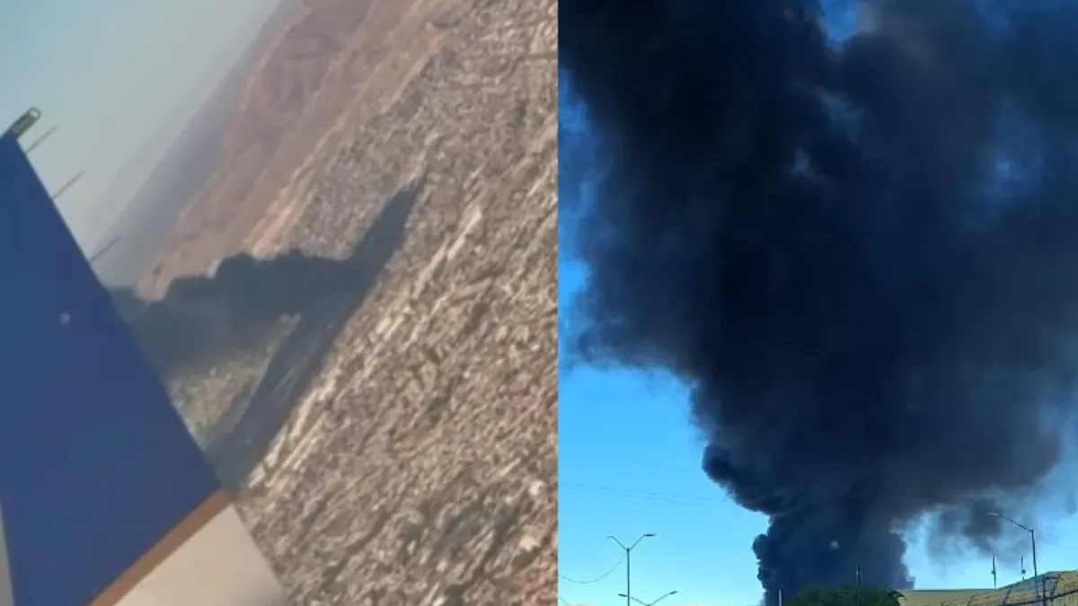 Así se vio desde avión el incendio de Sun Packaging