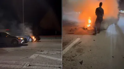 Accidente vial provoca incendio de vehículo y cierre de la Loop 375 en El Paso
