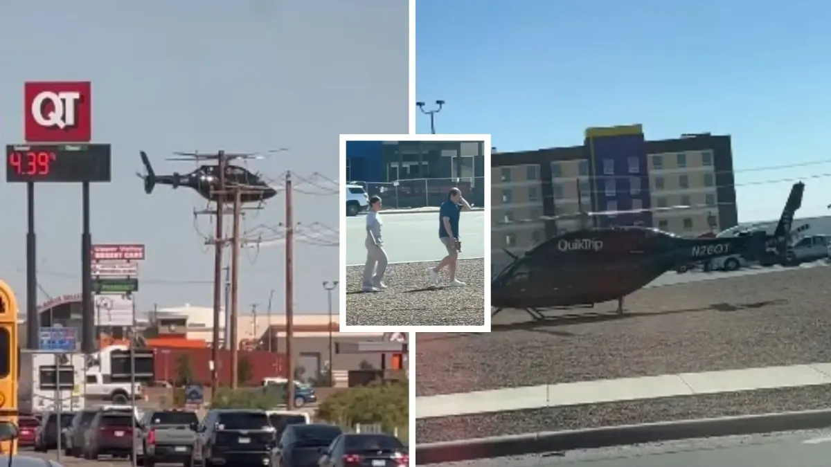 Pareja aterriza en helicóptero para ir a tienda de conveniencia en El Paso