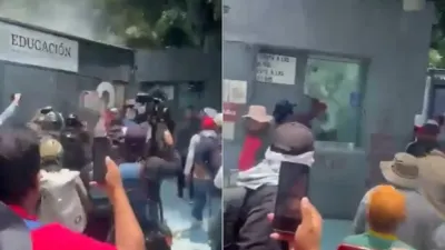 Irrumpe CNTE en oficinas de la SEP en CDMX y provoca destrozos