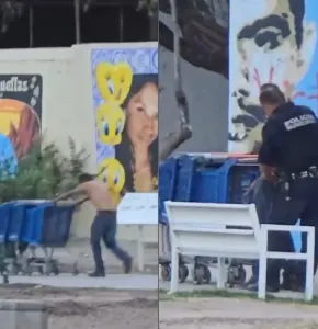 Captan arresto de hombre que llevaba fila de carritos de Walmart por el Parque Borunda