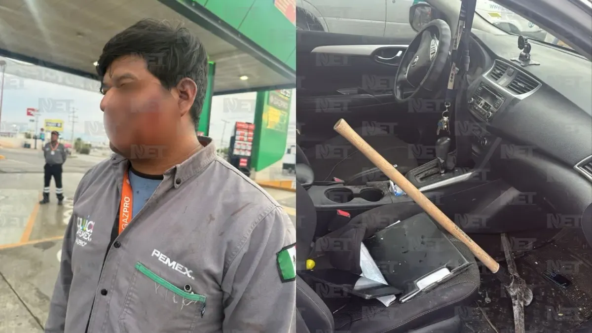 Detienen a hombre tras chocar y causar destrozos con un pico en gasolinera