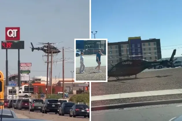Pareja aterriza en helicóptero para ir a tienda de conveniencia en El Paso