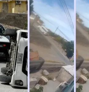 Difunden video de volcadura de camioneta con trabajadores de Coppel