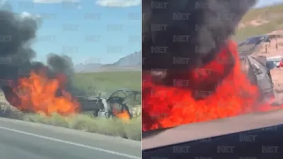 Se incendia camioneta donde viajaba familia en carretera Ahumada-Juárez
