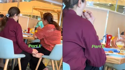 Captan a mujer rascándose el pie 'con hongos' mientras comía pizza en pleno restaurante