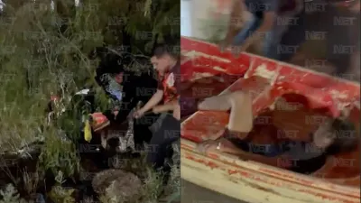 Rescatan Bomberos a hombre atrapado en canal tras fuertes lluvias