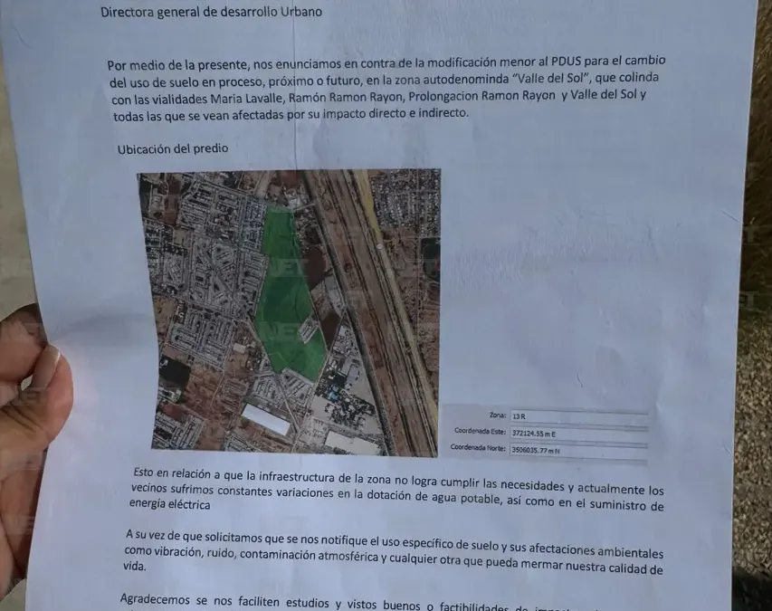 Protestan vecinos contra posible proyecto industrial cerca de sus fraccionamientos