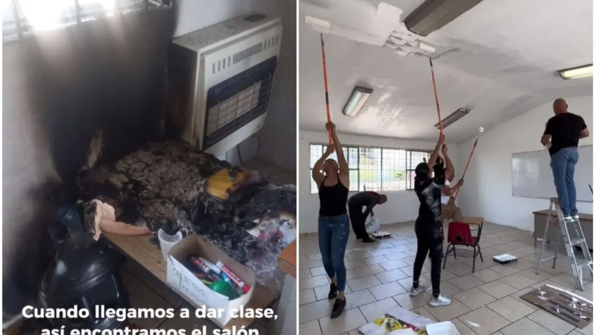 Video: Policías de Chihuahua reparan escuela vandalizada
